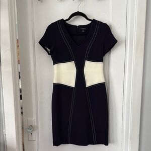 Ann Taylor Blue Black V-Neck Sheath Dress